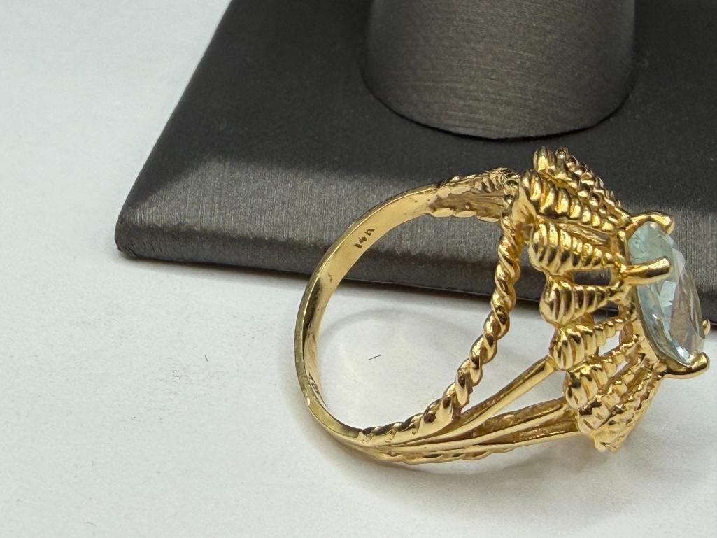 14K YELLOW GOLD MARQUISE CUT AQUAMARINE FASHION RING - 5