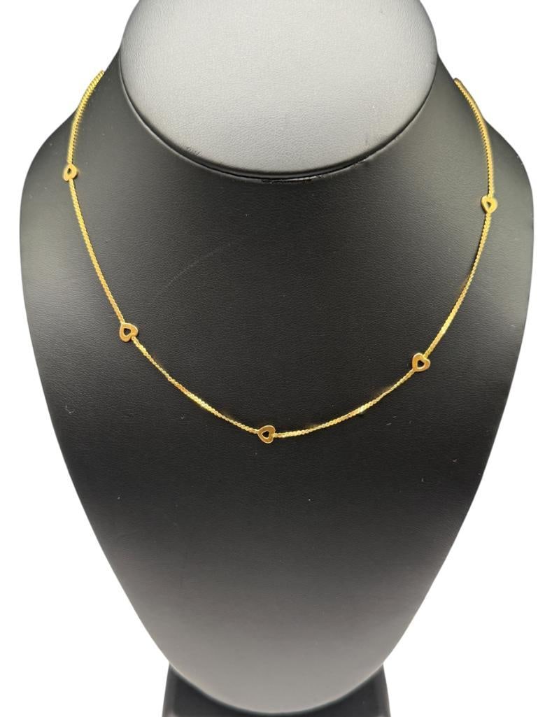 ITALIAN 14K YELLOW GOLD HEART LINK NECKLACE: MARKED "ITALY" 16", 3/16" HEARTS, 3.33 GRAMS