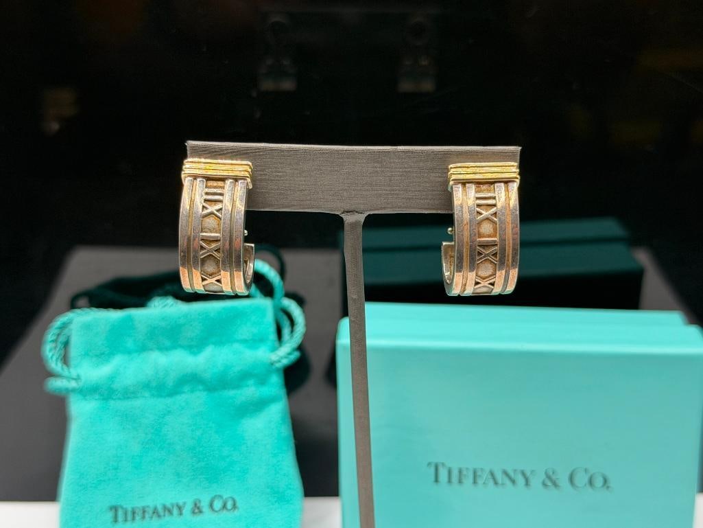 1996 TIFFANY & CO. DESIGNER SIGNED STERLING SILVER AND 18K GOLD EARRINGS - 2