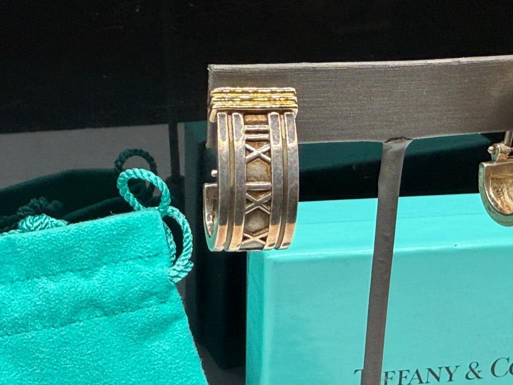1996 TIFFANY & CO. DESIGNER SIGNED STERLING SILVER AND 18K GOLD EARRINGS - 3