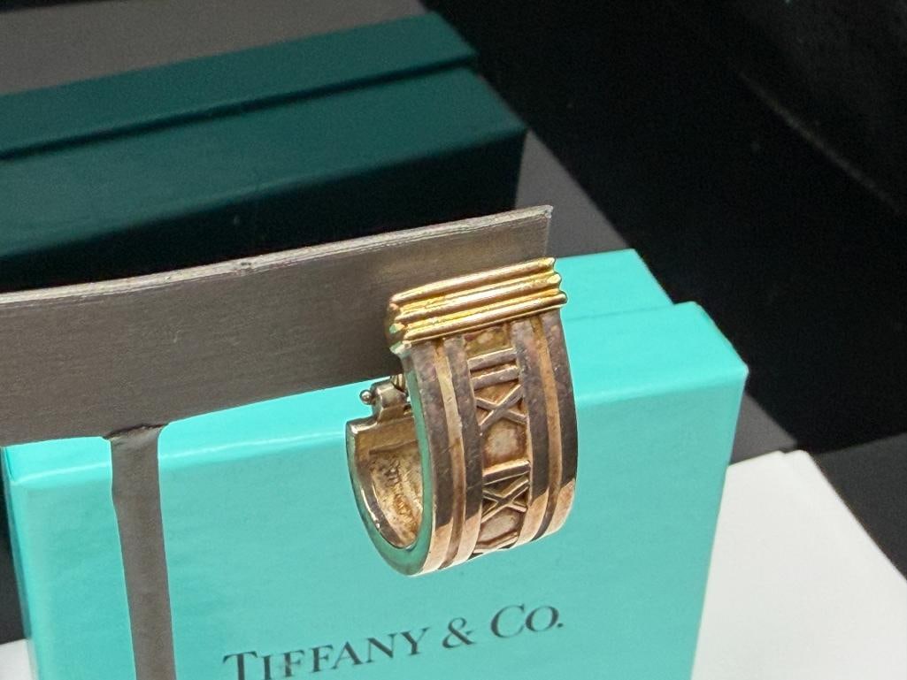 1996 TIFFANY & CO. DESIGNER SIGNED STERLING SILVER AND 18K GOLD EARRINGS - 4