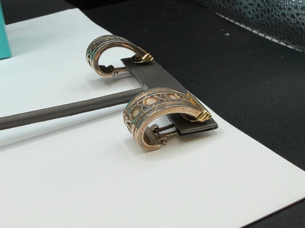 1996 TIFFANY & CO. DESIGNER SIGNED STERLING SILVER AND 18K GOLD EARRINGS - 5