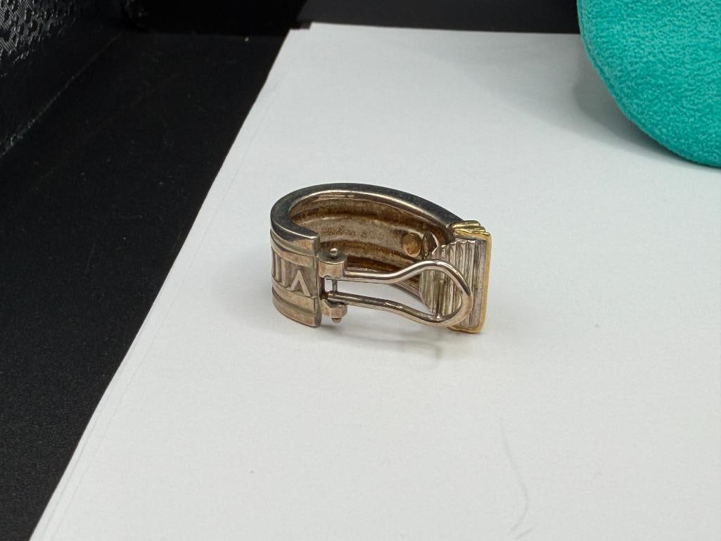 1996 TIFFANY & CO. DESIGNER SIGNED STERLING SILVER AND 18K GOLD EARRINGS - 6