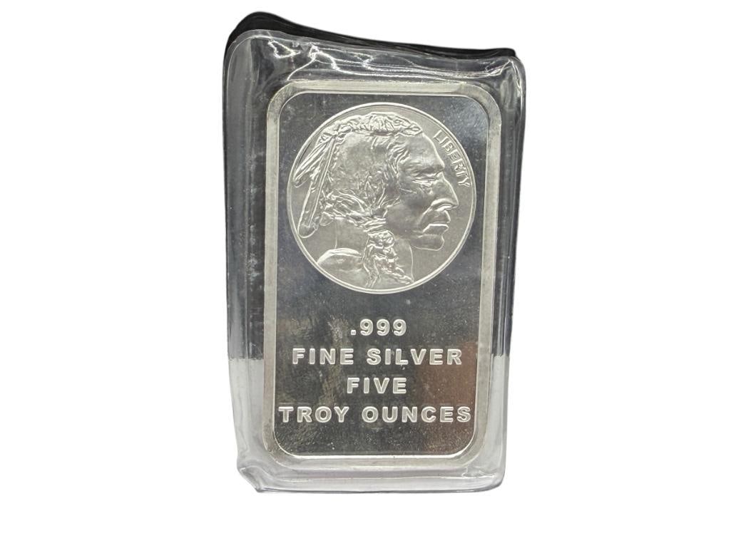 5 TROY OUNCE .999 FINE SILVER BAR FEATURING BUFFALO NICKEL DESIGN (1 of 6)