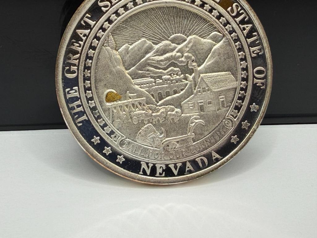 1993 NEVADA'S WILDLIFE " BIGHORN " THE GREAT SEAL OF NEVADA .999 FINE SILVER TWO TROY OUNCE ROUND - 3