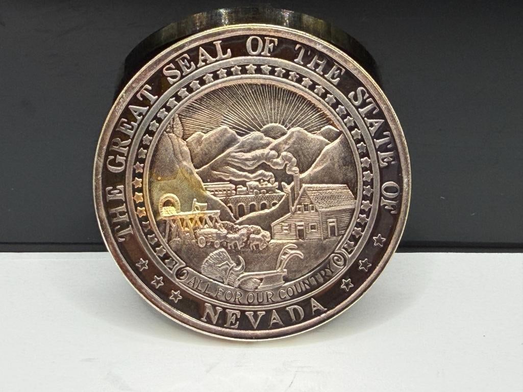 1992 NEVADA'S WILDLIFE " ANTELOPE " THE GREAT SEAL OF NEVADA .999 FINE SILVER TWO TROY OUNCE ROUND - 4