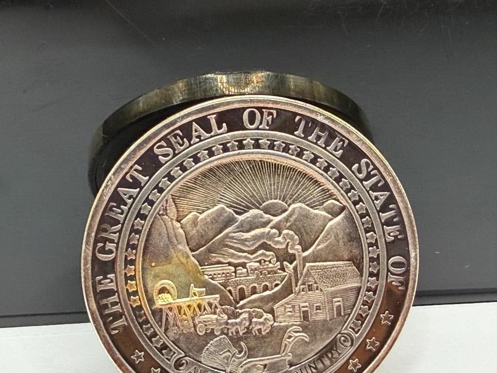 1992 NEVADA'S WILDLIFE " ANTELOPE " THE GREAT SEAL OF NEVADA .999 FINE SILVER TWO TROY OUNCE ROUND - 5