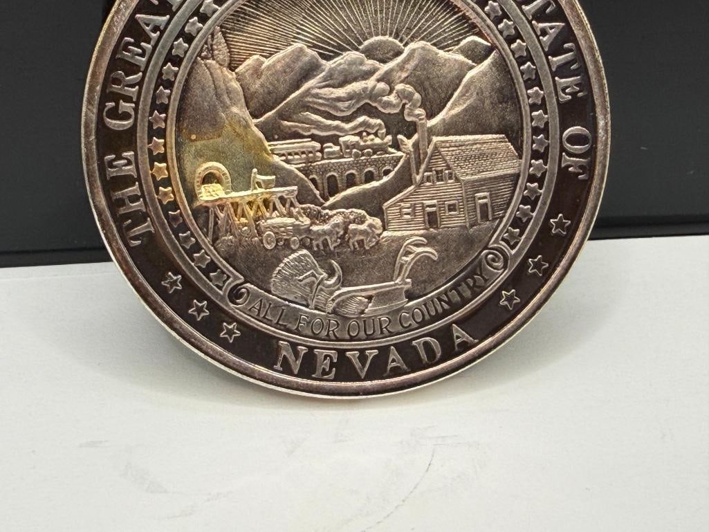 1992 NEVADA'S WILDLIFE " ANTELOPE " THE GREAT SEAL OF NEVADA .999 FINE SILVER TWO TROY OUNCE ROUND - 6