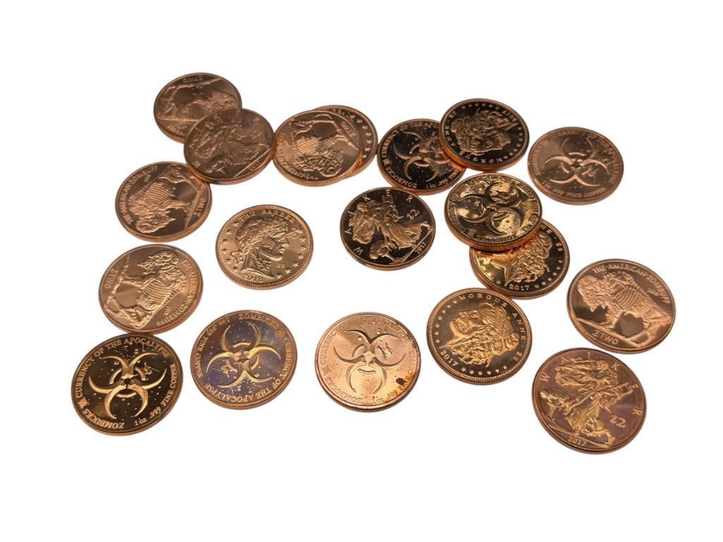 20 ZOMBUCKS CURRENCY OF THE APOCALYPSE .999 FINE COPPER ROUNDS (1 of 9)
