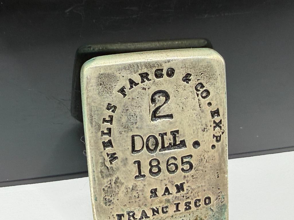 REPRODUCTION WELLS FARGO 1865 SAN FRANCISCO "2 DOLL." COIN SILVER BAR - 2