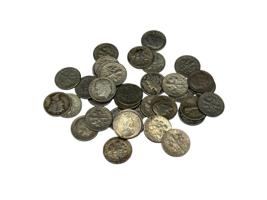 40 ASSORTED U.S. MERCURY AND ROOSEVELT 90% SILVER DIMES (1 of 7)