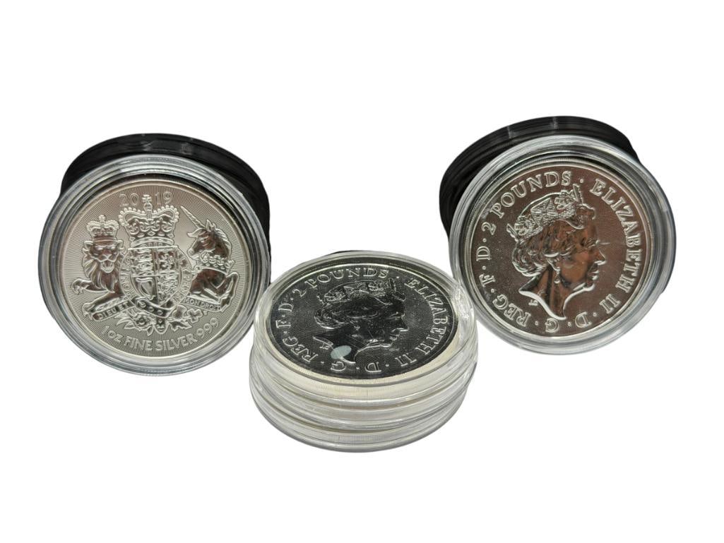 FIVE UNCIRCULATED 2019 QUEEN ELIZABETH II TWO POUNDS .999 FINE SILVER COINS (1 of 8)