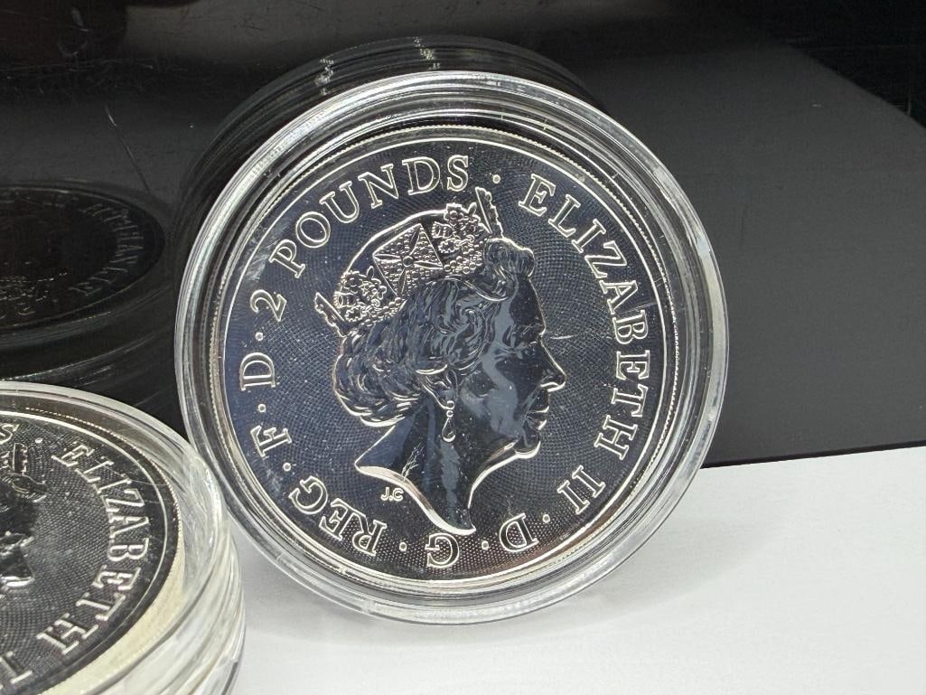 FIVE UNCIRCULATED 2019 QUEEN ELIZABETH II TWO POUNDS .999 FINE SILVER COINS - 2