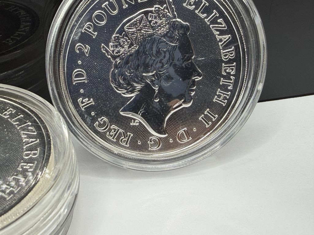 FIVE UNCIRCULATED 2019 QUEEN ELIZABETH II TWO POUNDS .999 FINE SILVER COINS - 4
