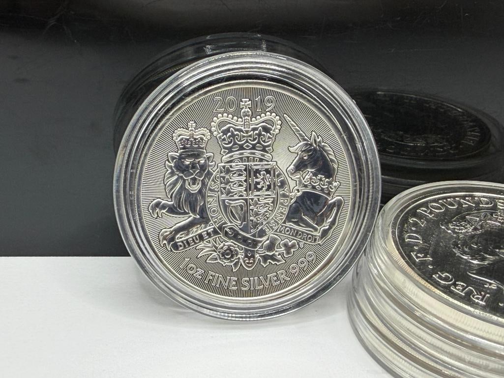 FIVE UNCIRCULATED 2019 QUEEN ELIZABETH II TWO POUNDS .999 FINE SILVER COINS - 5