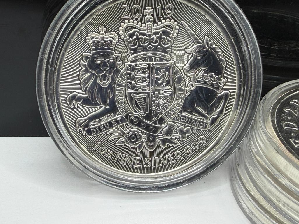 FIVE UNCIRCULATED 2019 QUEEN ELIZABETH II TWO POUNDS .999 FINE SILVER COINS - 7