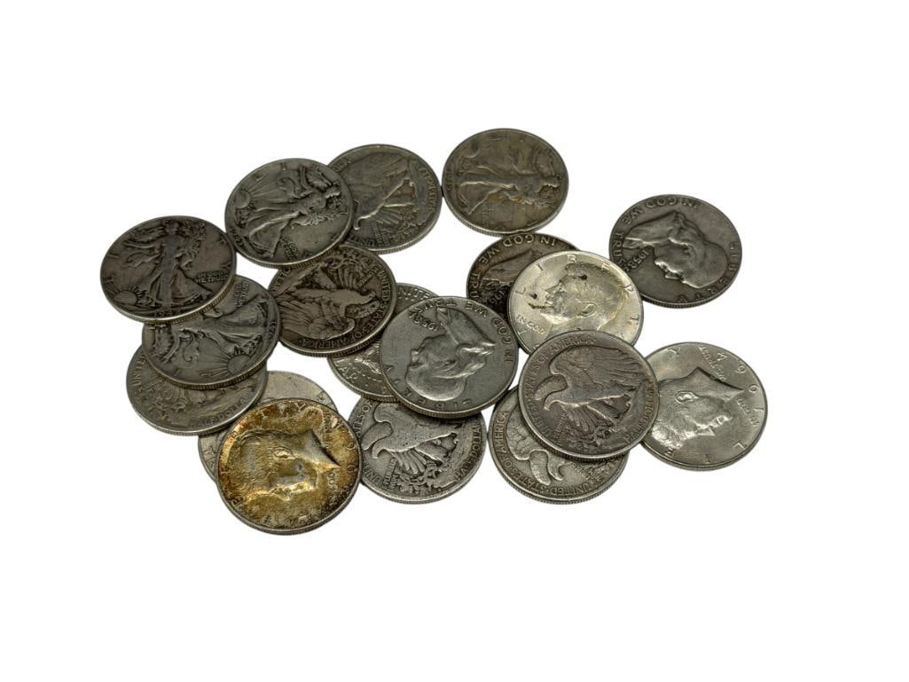 18 ASSORTED U.S. 90% SILVER HALF DOLLARS INCLUDING FRANKLIN, KENNEDY, AND WALKING LIBERTY HAVLES (1 of 7)