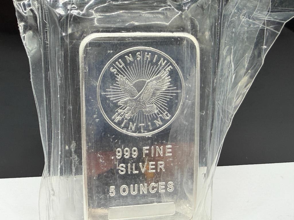 FIVE TROY OUNCE .999 FINE SILVER BAR BY SUNSHINE MINTING - 2