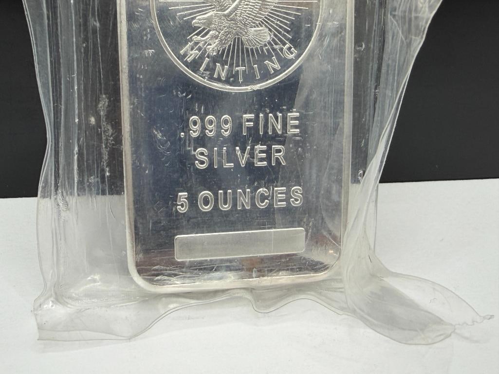 FIVE TROY OUNCE .999 FINE SILVER BAR BY SUNSHINE MINTING - 3
