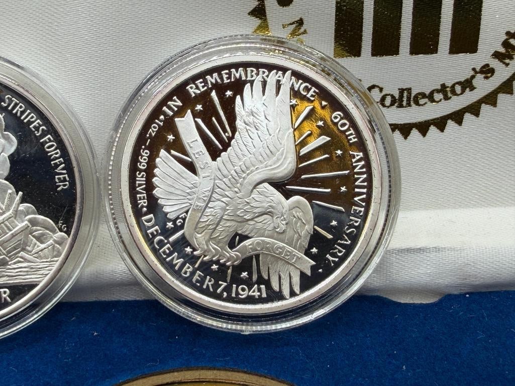 2001 NATIONAL COLLECTOR'S MINT 60TH ANNIVERSARY PEARL HARBOR .999 FINE SILVER ROUNDS - 5