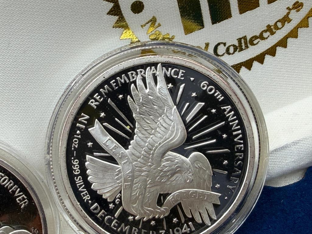 2001 NATIONAL COLLECTOR'S MINT 60TH ANNIVERSARY PEARL HARBOR .999 FINE SILVER ROUNDS - 6