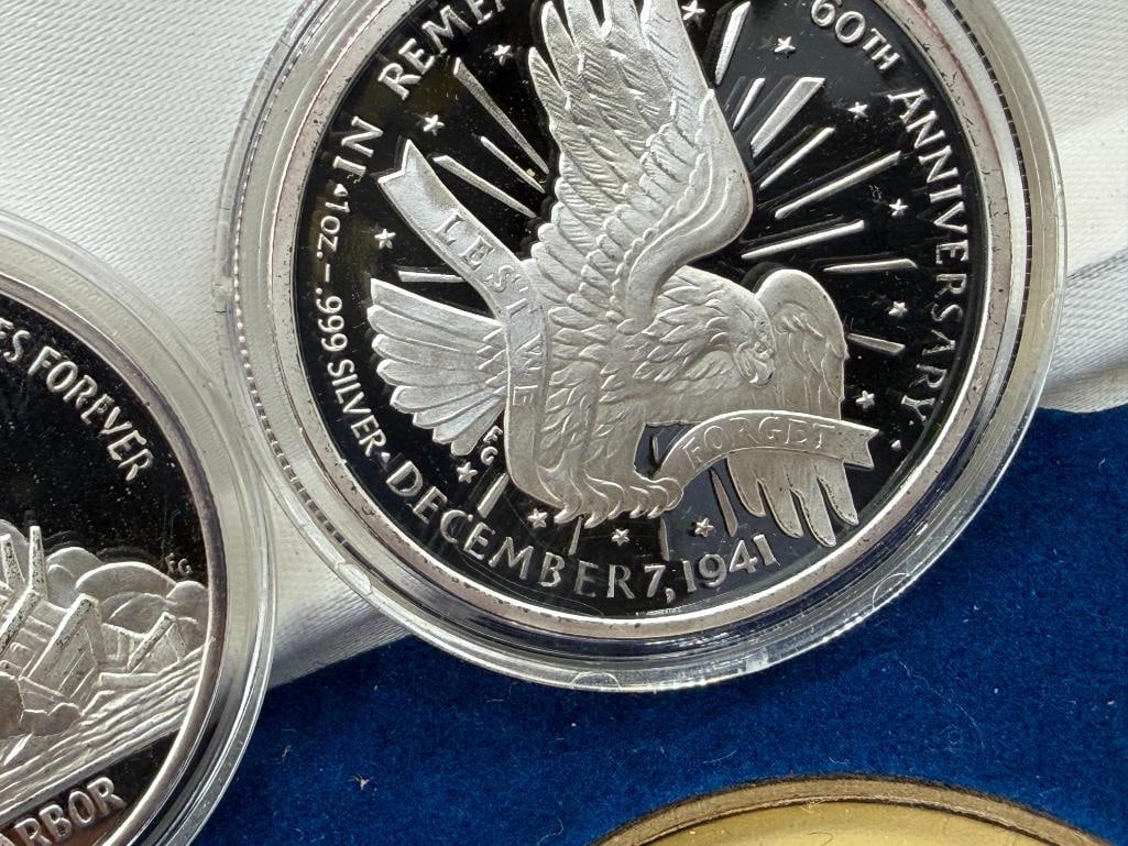 2001 NATIONAL COLLECTOR'S MINT 60TH ANNIVERSARY PEARL HARBOR .999 FINE SILVER ROUNDS - 7