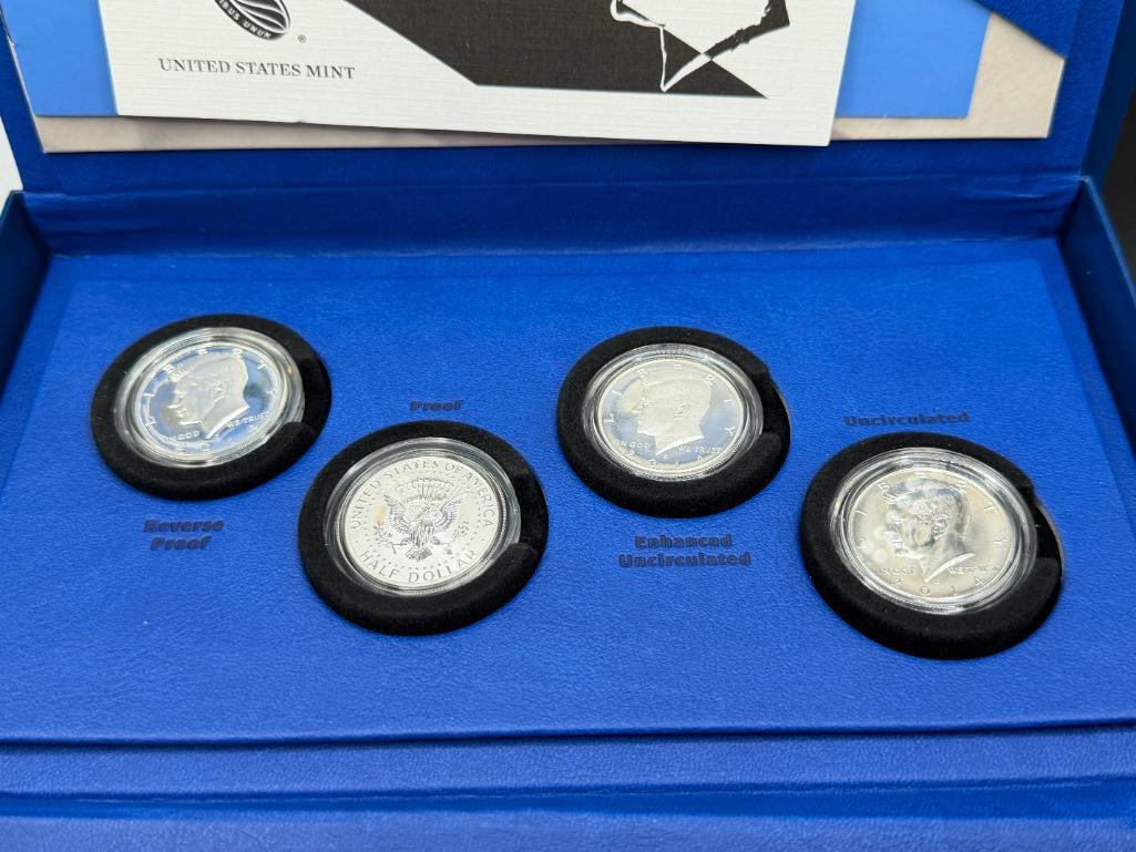 2014 U.S. 50TH ANNIVERSARY KENNEDY HALF-DOLLAR SILVER COIN COLLECTION FEATURING FOUR HALF DOLLARS - 2