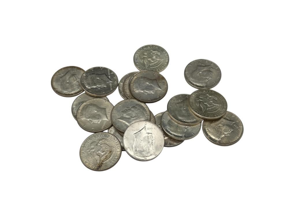 $10 ROLL OF UNCIRICLATED 1964 U.S. KENNEDY 90% SIVER HALF DOLLARS (1 of 7)