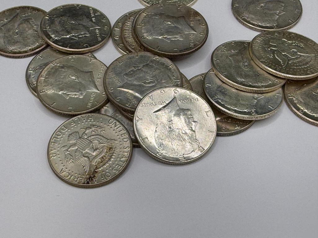 $10 ROLL OF UNCIRICLATED 1964 U.S. KENNEDY 90% SIVER HALF DOLLARS - 2
