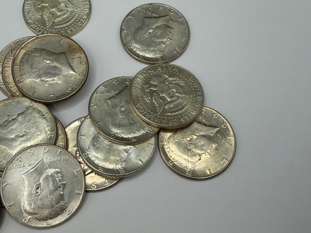 $10 ROLL OF UNCIRICLATED 1964 U.S. KENNEDY 90% SIVER HALF DOLLARS - 3