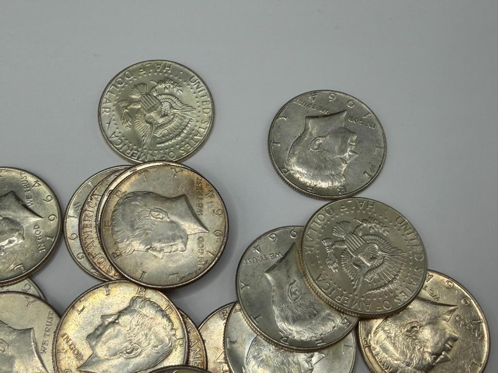 $10 ROLL OF UNCIRICLATED 1964 U.S. KENNEDY 90% SIVER HALF DOLLARS - 4