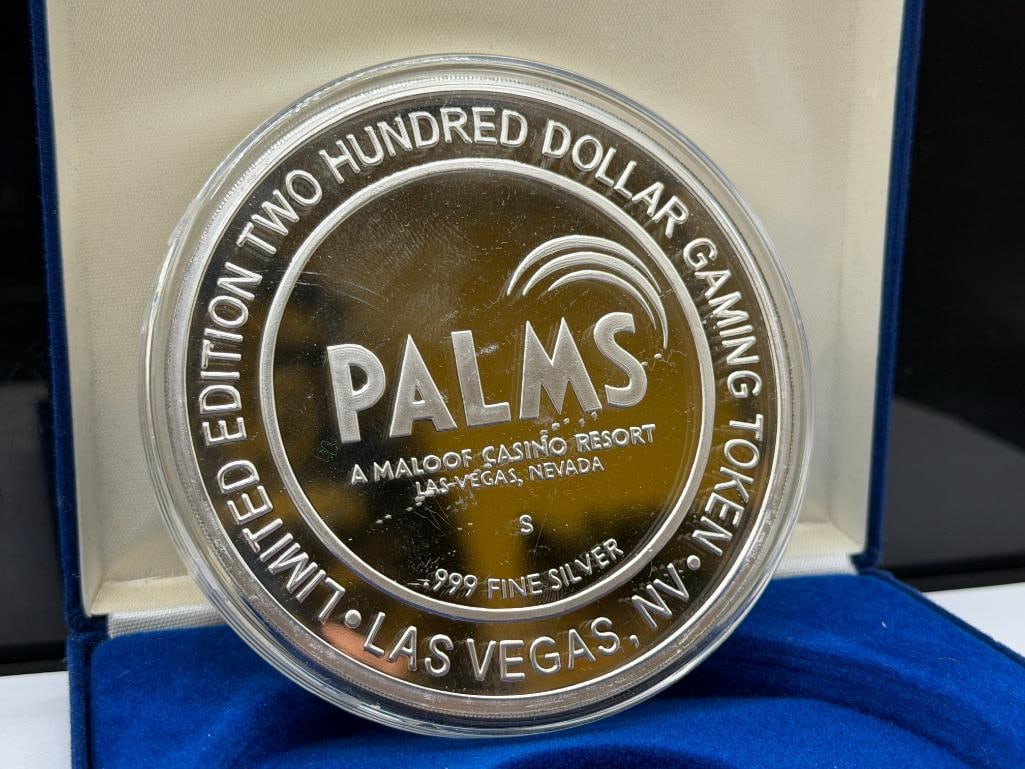 10 TROY OUNCE .999 FINE SLIVER LIMITED EDITION PALMS CASINO RESORT $200 GAMING TOKEN - 3