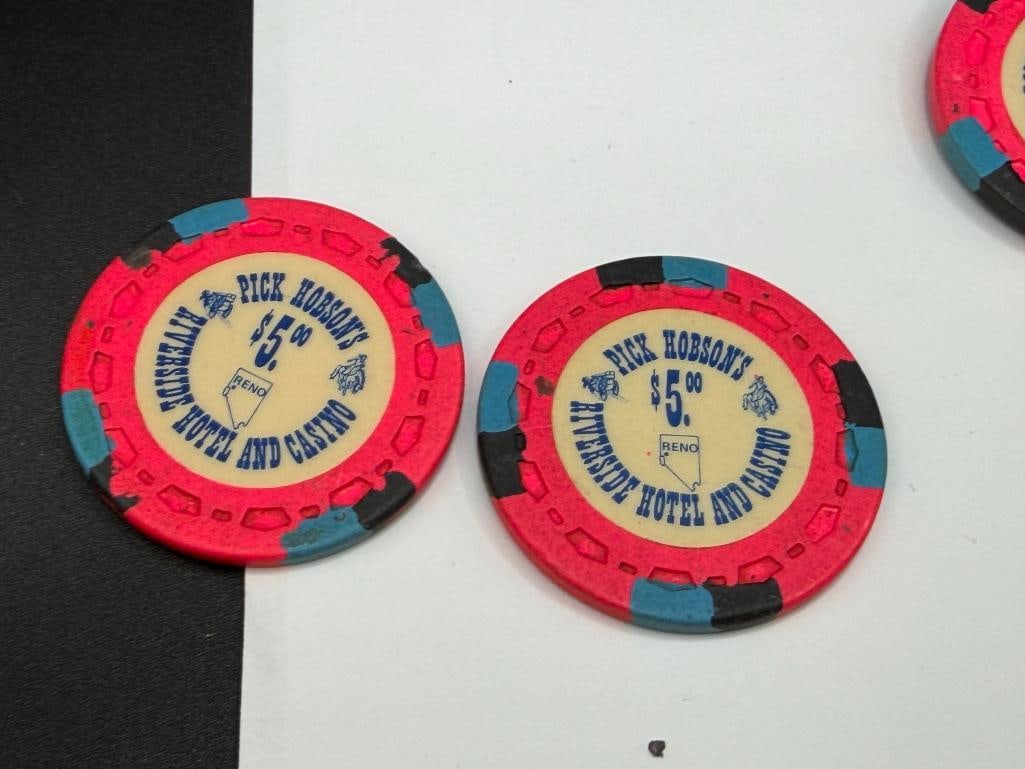 10 VINTAGE 1978 PICK HOBSON'S RIVERSIDE HOTEL AND CASINO $5 CASINO CHIPS - 4