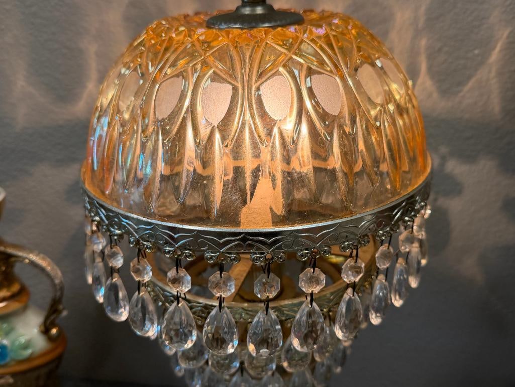 VINTAGE MICHELOTTI 4-TIER CRYSTAL TEAR DROP BUDOIR / PARLOR LAMP MADE IN HOLLAND CIRCA 1950'S - 2