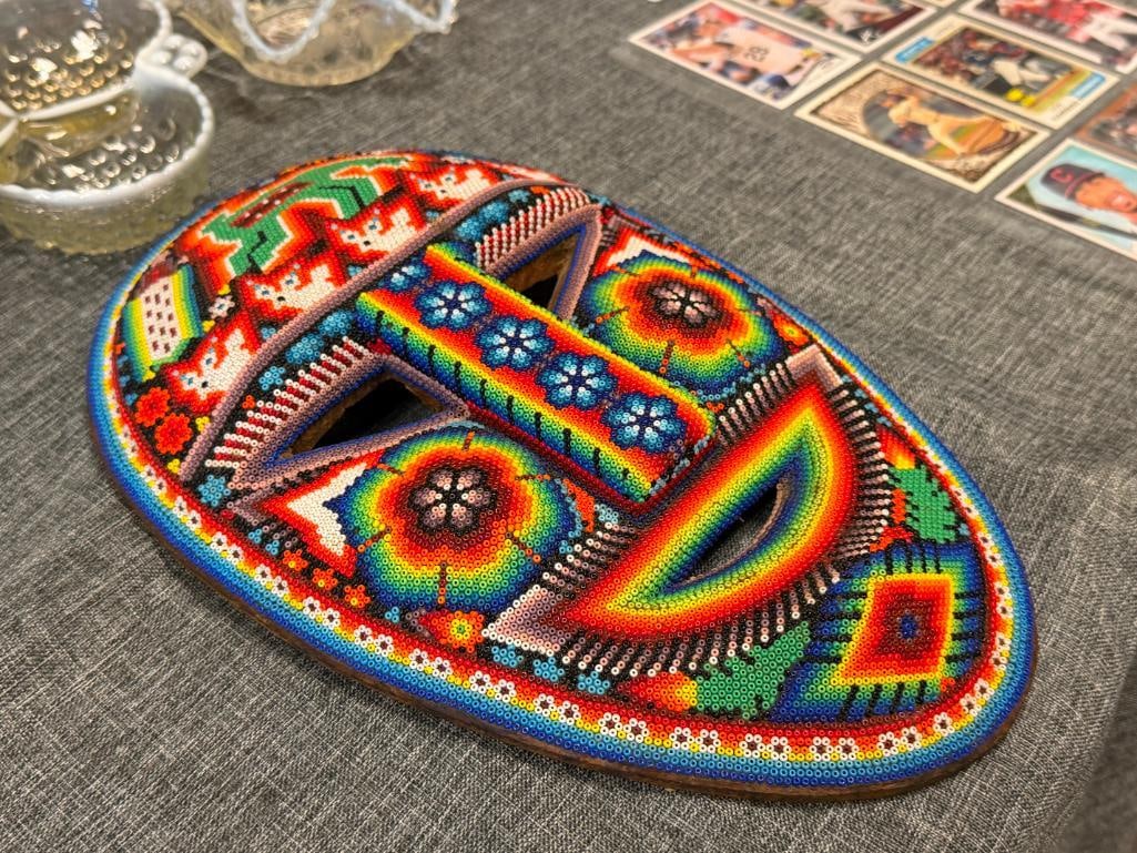 INDIGENOUS WIXARIKA MEXICAN HUICHOL ARTIST JUVENTINO CARILLO HAND BEADED MASK JALISCO, MX - 2
