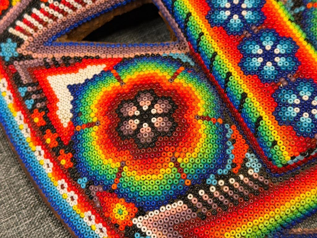 INDIGENOUS WIXARIKA MEXICAN HUICHOL ARTIST JUVENTINO CARILLO HAND BEADED MASK JALISCO, MX - 4