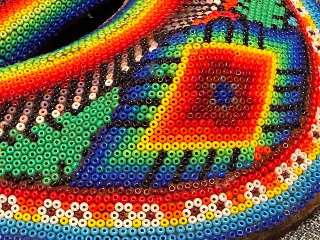 INDIGENOUS WIXARIKA MEXICAN HUICHOL ARTIST JUVENTINO CARILLO HAND BEADED MASK JALISCO, MX - 5