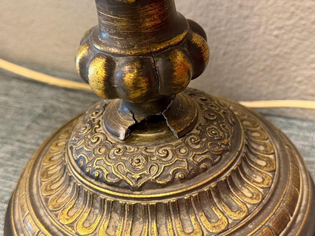 TALL 20TH CENTURY VICTORIAN STYLED BANQUET LAMP WITH FLORAL SCULPTED GLASS SHADE - 10