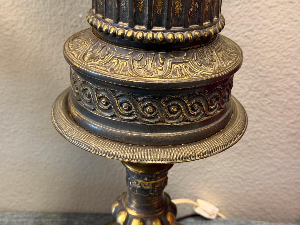 TALL 20TH CENTURY VICTORIAN STYLED BANQUET LAMP WITH FLORAL SCULPTED GLASS SHADE - 6