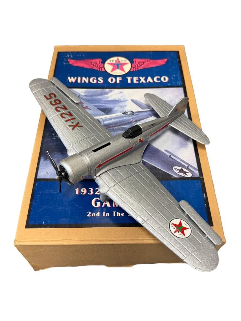 TEXACO 1932 NORTHDROP GAMMA DIE-CAST MODEL COIN BANKS BY ERTL: NEAR MINT CONDITION, INCLUDES ORIGINAL BOX 13 1/4" WINGSPAN