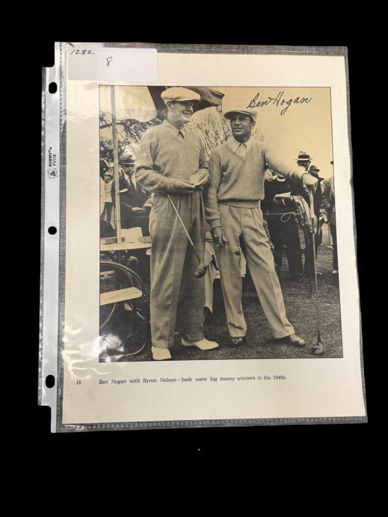 BEN HOGAN ICONIC GOLF PLAYER AUTOGRAPHED MAGAZINE PAGE WITH BYRON NELSON CIRCA 1940'S: BEN HOGAN WAS A LEGENDARY PLAYER SECURING NINE TITLES DESPITE BEING RECRUITED DURING WWII AND NEAR FATAL CAR CRASH, KNOWN FOR HIS SWING THEORY 8 1/2" X 11"