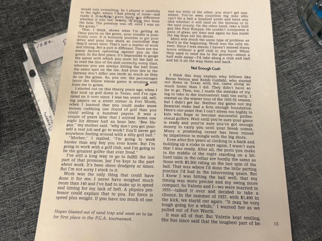 BEN HOGAN ICONIC GOLF PLAYER AUTOGRAPHED MAGAZINE PAGE WITH BYRON NELSON CIRCA 1940'S - 6