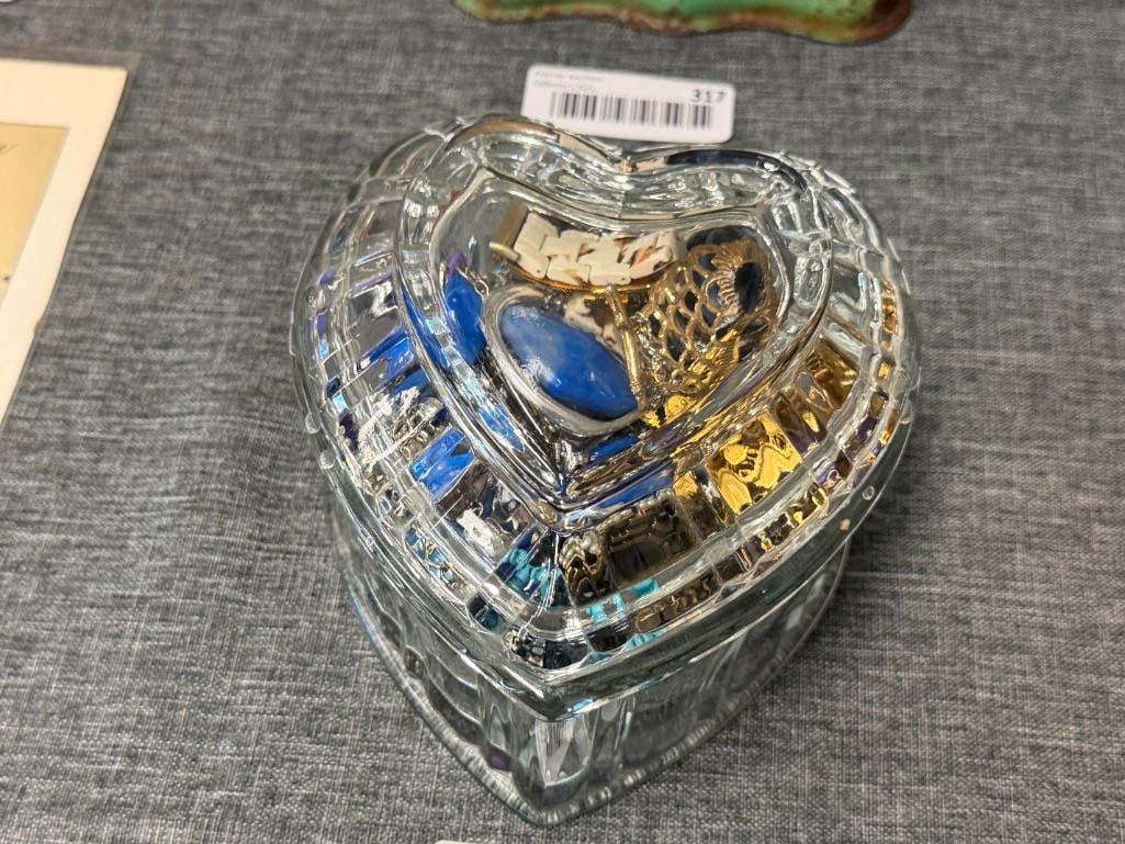 HEART SHAPED CRYSTAL JAR FILLED WITH WOMAN'S FASHION JEWELRY - 7