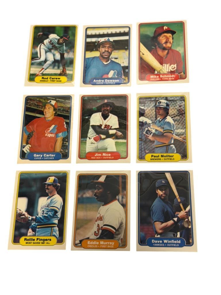 1982 FLEER BASEBALL HALL OF FAMER CARDS JIM RICE, ANDRE DAWSON, ROD CAREW, DAVE WINFIELD: MIKE SCHMIDT, GARY CARTER, PAUL MOLITER, ROLLIE FINGER, EDDIE MURRAY, SEE PHOTOS FOR CONDITION