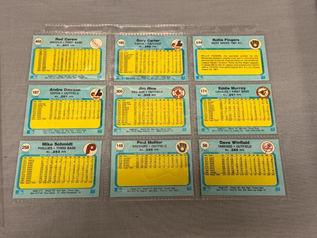 1982 FLEER BASEBALL HALL OF FAMER CARDS JIM RICE, ANDRE DAWSON, ROD CAREW, DAVE WINFIELD - 7