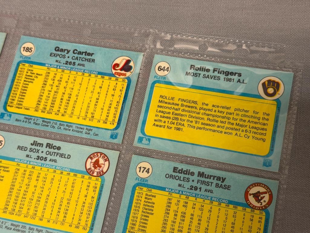 1982 FLEER BASEBALL HALL OF FAMER CARDS JIM RICE, ANDRE DAWSON, ROD CAREW, DAVE WINFIELD - 8