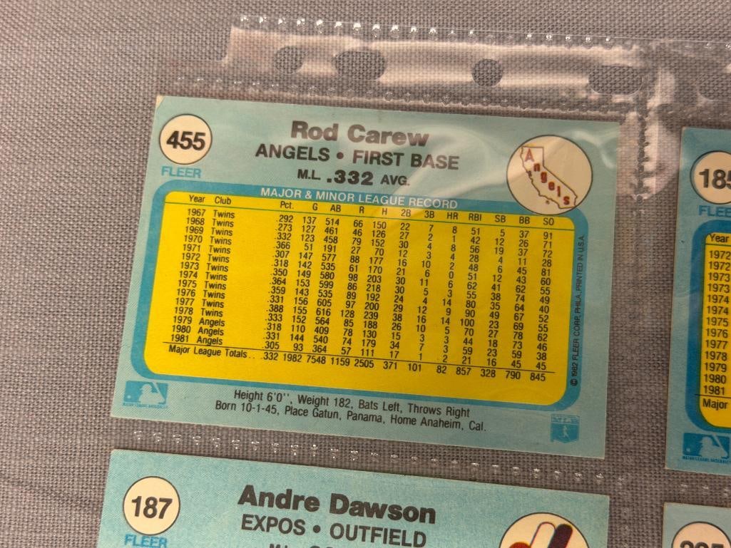 1982 FLEER BASEBALL HALL OF FAMER CARDS JIM RICE, ANDRE DAWSON, ROD CAREW, DAVE WINFIELD - 9