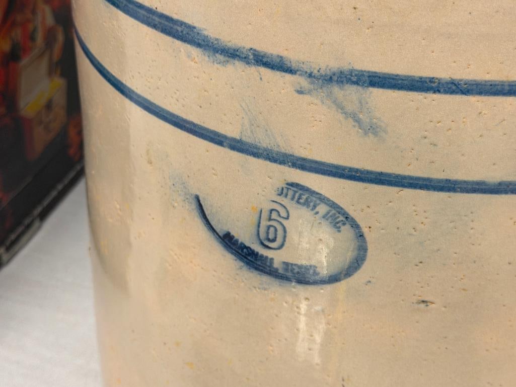 ANTIQUE MARSHALL POTTERY INC. 6-GALLON CROCK - 3