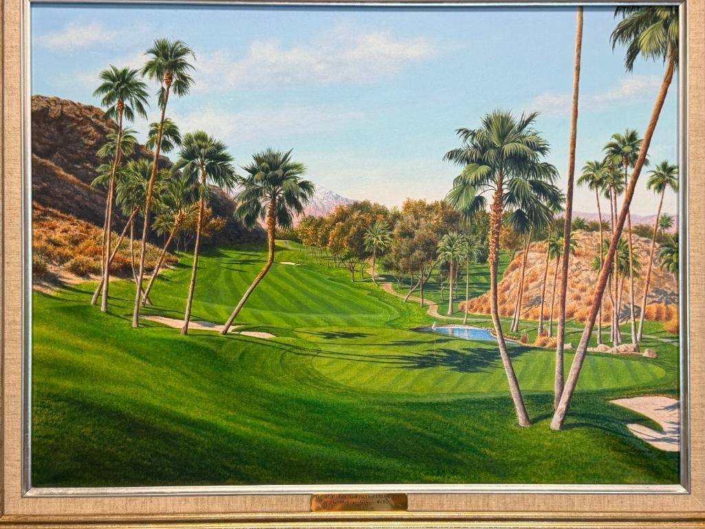 DAVID CHAPPLE ORIGINAL ACRYLIC ON CANVAS PAINTING THE 18TH AT INDIAN WELLS - 2