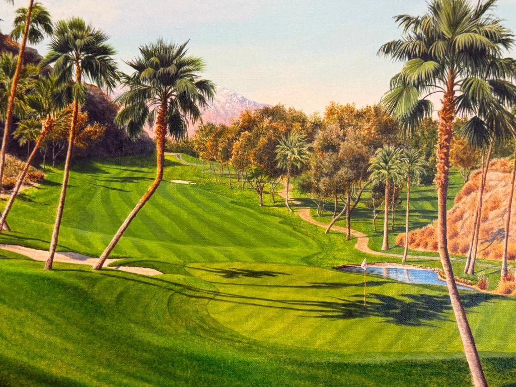 DAVID CHAPPLE ORIGINAL ACRYLIC ON CANVAS PAINTING THE 18TH AT INDIAN WELLS - 3